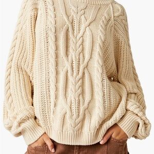 Free People Frankie Cozy Cable Knit Cream Sweater size L